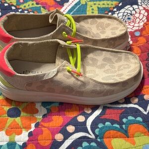 Hey Dude Tan Leopard Sneakers with Pink and Neon